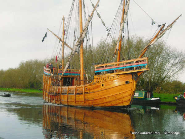 Tudor Caravan Park - The Matthew heading to Gloucester Docks past Tudor Caravan Park